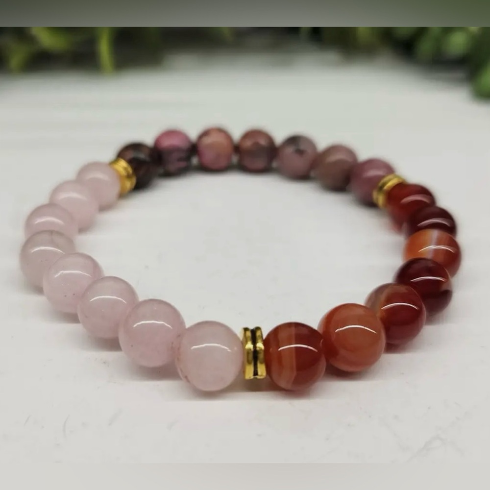 NWT Self Love Rose Quartz + Banded Carnelian + Rhodonite 8mm Bracelet - Picture 3 of 3